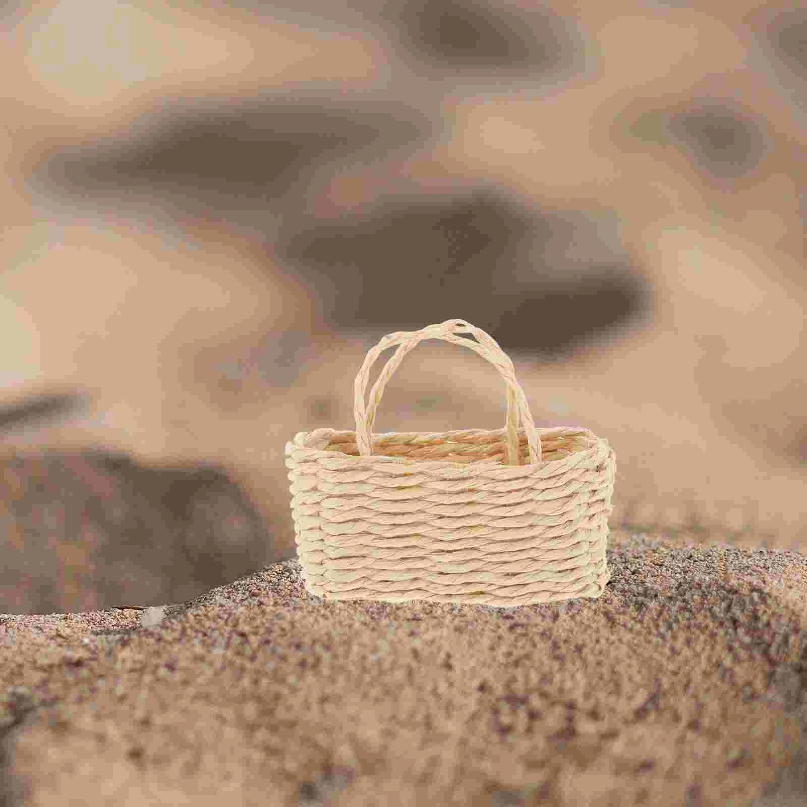 Basket House Dollhouse Mini for Dolls Rattan Colorful Baskets Picnic Small Flower Ornaments