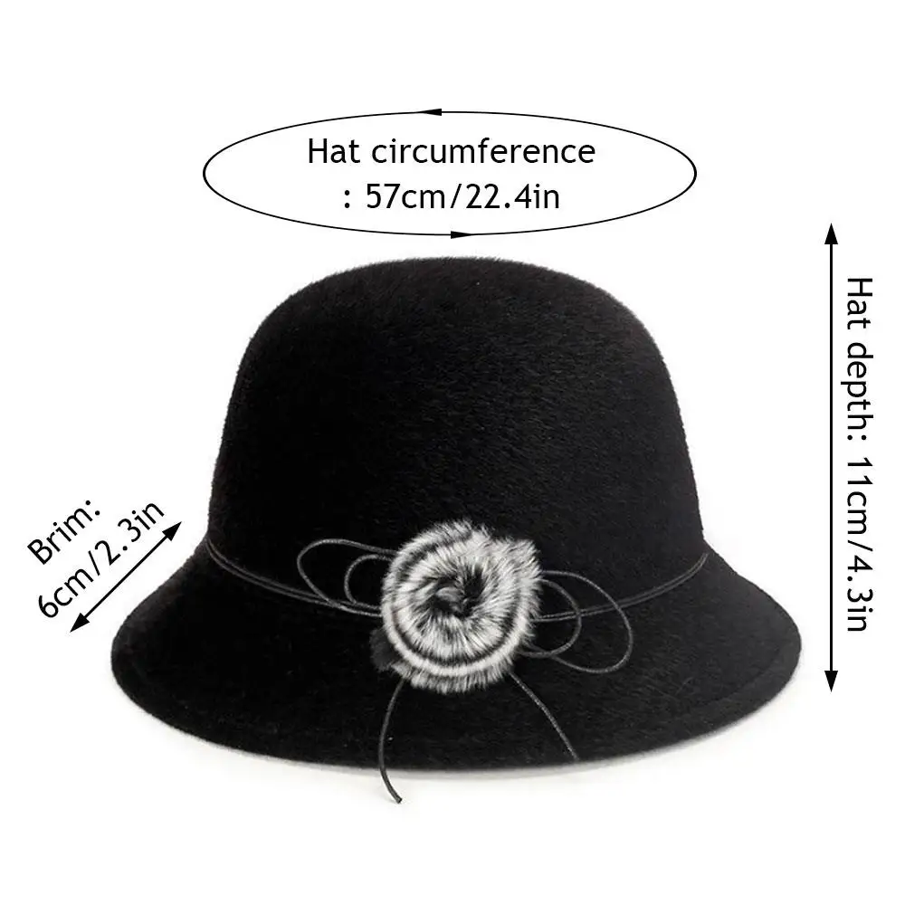 Sombrero Fedora elegante para mujer, sombrero de fieltro con lazo y pompón Vintage, gorro de fieltro de lana de imitación para invierno y otoño, sombrero de Iglesia de Panamá