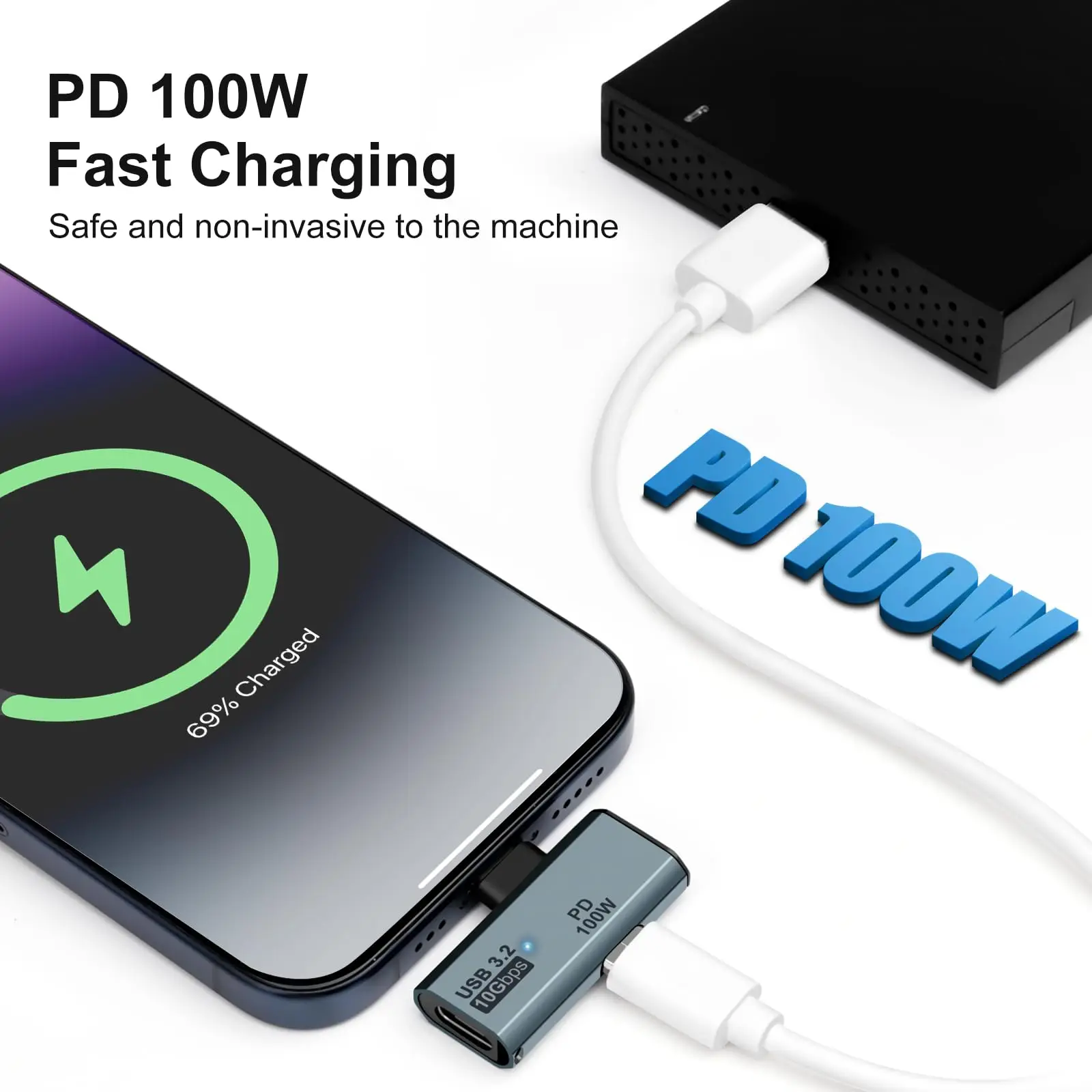 USB-C OTG-adapter - Type-C 100 W PD-opladen, dubbele USB-C-splitter voor iPhone 15 Pro Max, MacBook, Samsung Galaxy S22/S23