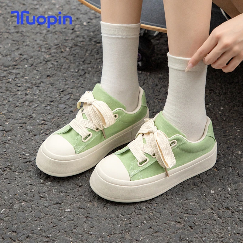 

TuoPin Summer women's casual sports shoes thick soled big canvas shoes simple casual all match small white shoes women's shoes