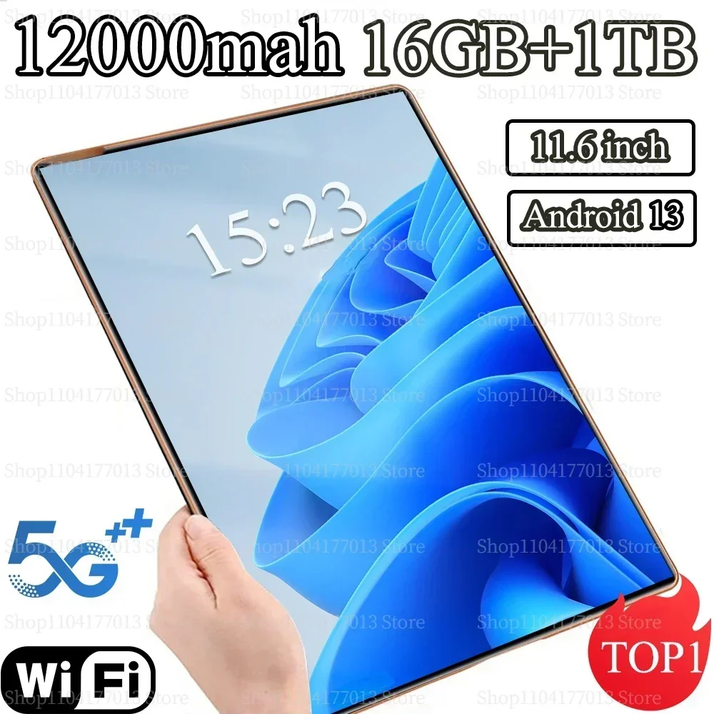 2025 New 5G Tablet 11.6 inch Android 13.0 Phablet MTK6797 16GB RAM 1TB ROM Tablet PC Dual Cameras Dual sim card Wifi Type-c