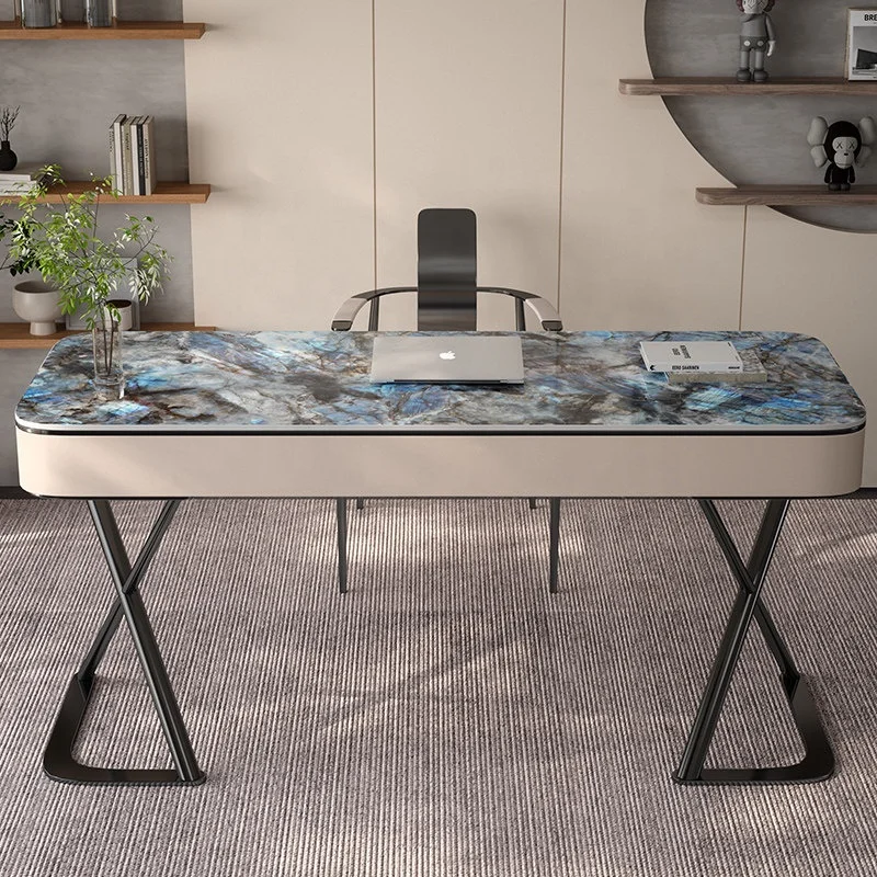 

gf-High-end Rock Slab Metal Desk Stainless Steel Surface Italian Minimalist Home Study Room Simple Office Durable Computer Desk#