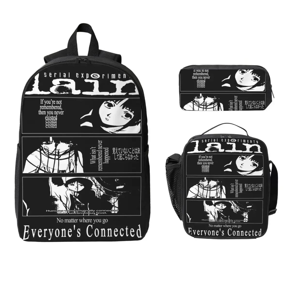 Serial Experiments Lain Backpack Student Boys Girl BookBag School Bag Computer Shoulder Bags 3ps Insulated Lunch Bag Pencil Case