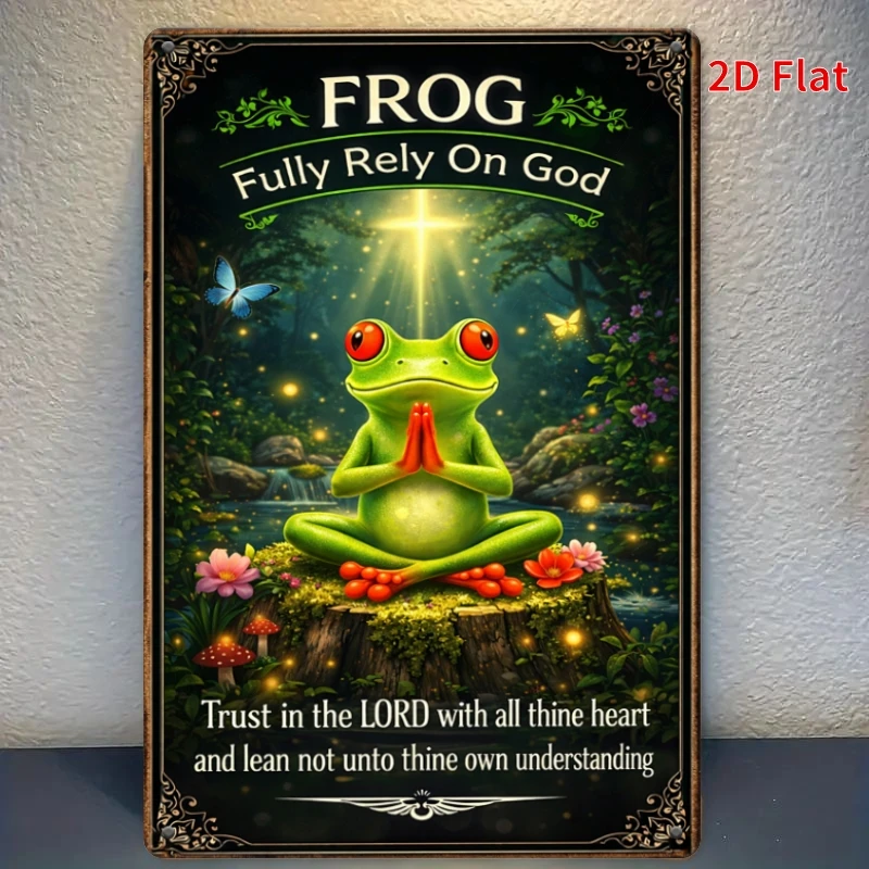 2D Flat, 1pc FROG Fully Rely On God Tin Sign - Christian Wall Decor with FROG Acronym Prayer, Religious Metal Sign