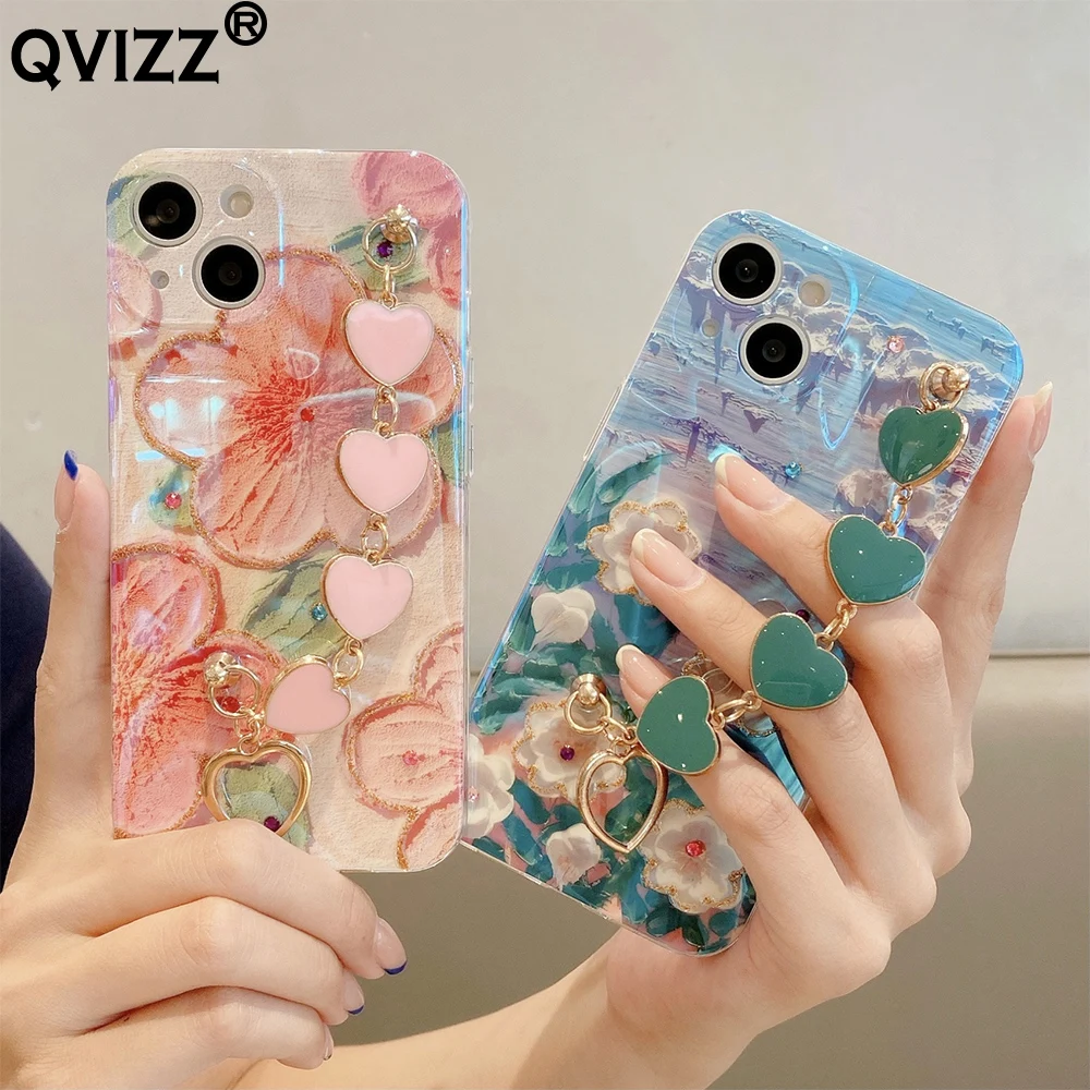 Blu-ray Flower Lanyard Case For Huawei Honor X7a X8a X9a Luxury Cute Love Soft Silicone Phone Cover HonorX7a HonorX8a HonorX9a