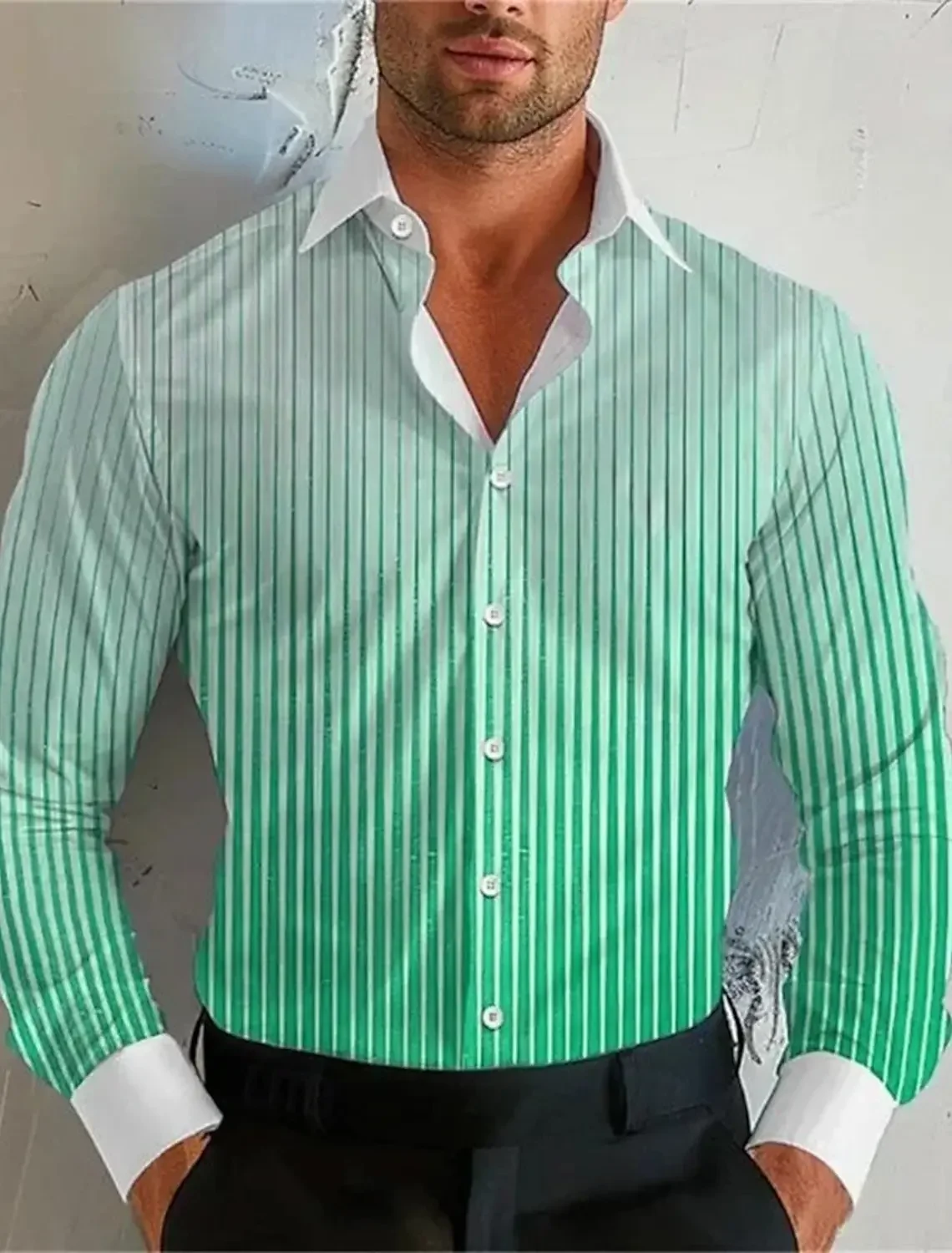 

Men's Simple Striped Gradient Color Print Geometric Stripes Shirt Button Long Sleeve Fashion Casual Streetwear Collared Shirts
