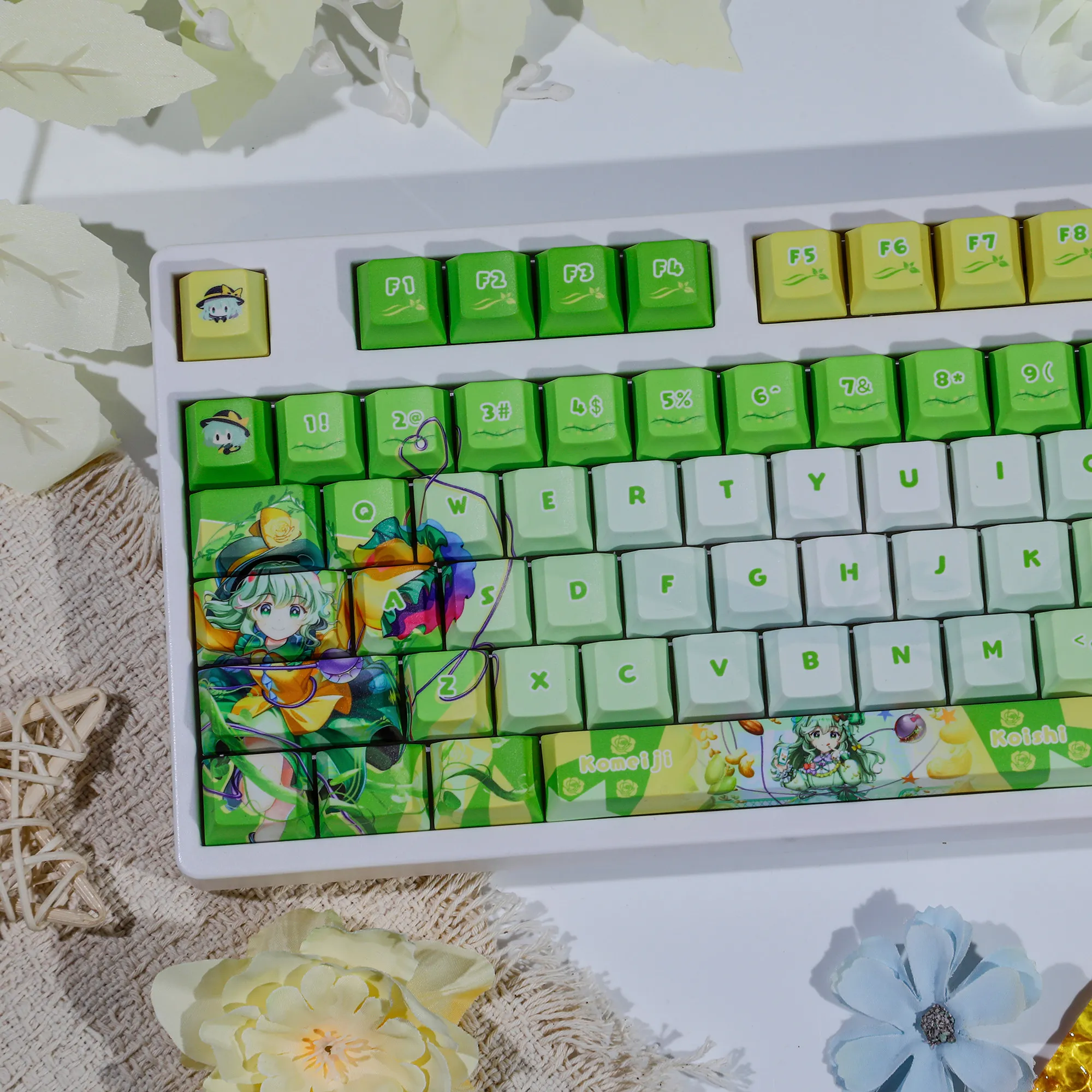 Komeiji Koishi 120 PBT Keycap Touhou Project DYE Sublimation Key Cover Cherry Cross MX Switch Key Caps Mechanical Keyboard XMJ