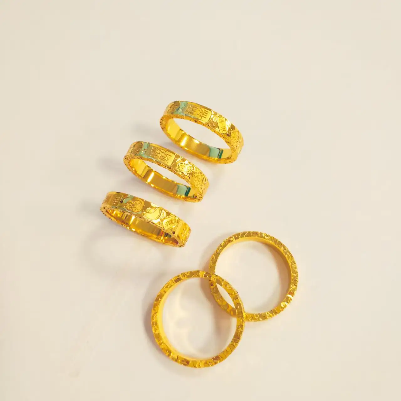 Women's Three-Sided Ice Shard Lucky Word Ring 24K Gold AU999 - Finger-fitting, warm luster, elegant aura for daily & commute
