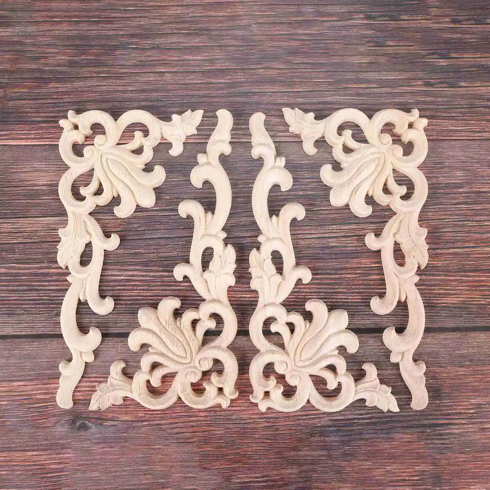 AEE4-4Pcs European Floral Craft Furniture Decorative Carved Applique Wood Modern Wall Frame Corner Door