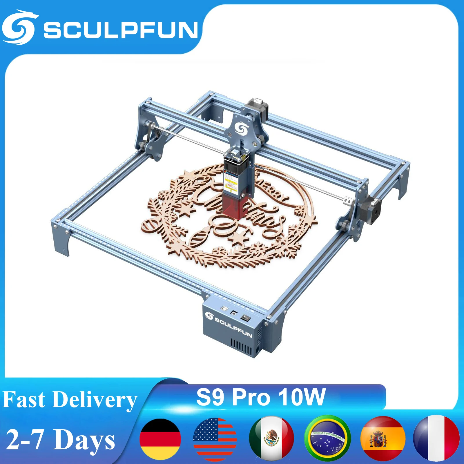 SCULPFUN S9 Upgraded Laser Engraving Machine 10W Ultra-thin Laser Beam Shaping Technology Acrylic Engraver Cut Machine 410x400mm