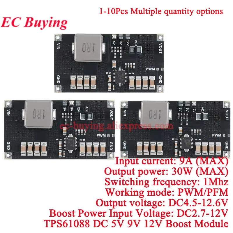 1-10Pcs TPS61088 DC High Power Lithium Battery Step Up Boost Board Power Supply Module 5V 9V 12V 10A 1MHz Switch Frequency PCB