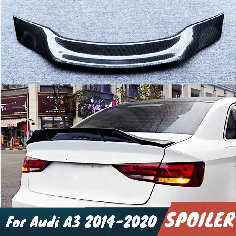 For AUDI A3 2014-2020 Car Rear Trunk Lid Lip ABS Plastic Spoiler Wings Black Carbon Body Kit Exterior Tuning Accessories Part