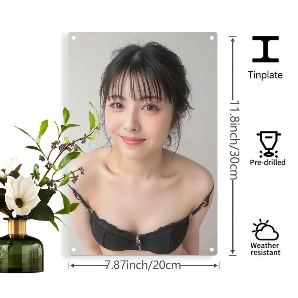 Fashion Metal Wall Art - Elegant Woman in Black Lingerie 2D Flat Design Weatherproof Iron Sign Pre-Riveted Indoor Outdoor Home B