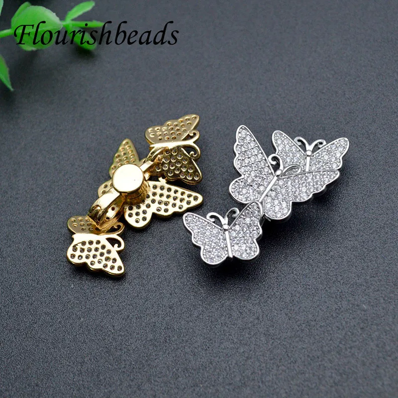 Multiple Rows CZ Rhinestone Paved  Butterfly Clasp Necklace Decorative Magnetic Snap for Fashion Jewelry Makings 5pcs