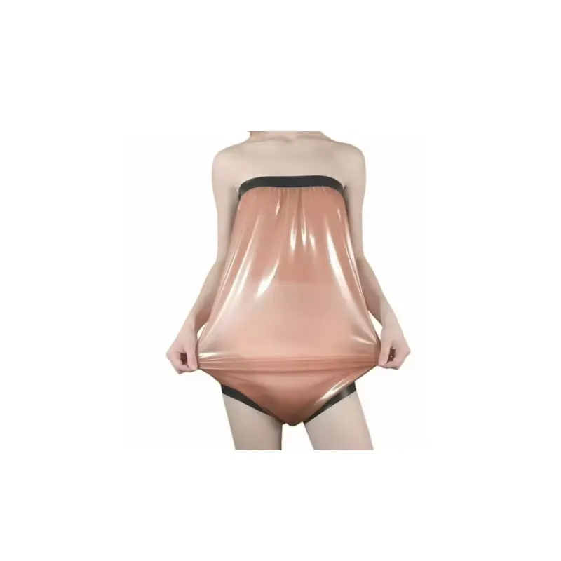 CocoLove Handmade Rubber Shorts Underwear Briefs Transparent Pink With Black High Waist Cut Leg Latex Bodysuits Loosely Bottoms - view 2