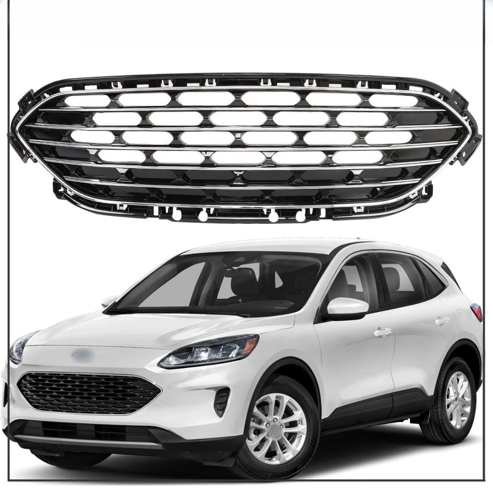

For Ford Escape 2020-2022 Front Bumper Center Grille Black W/Chrome Molding