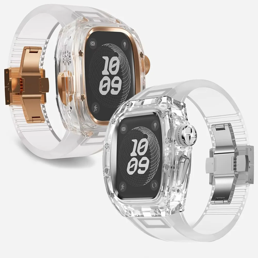 Luxury Modification Kit for Apple Watch Ultra 2 49mm Transparent Case for Iwatch Series 9 8 7 6 4 44mm 45mm Rubber Band Mod Kit