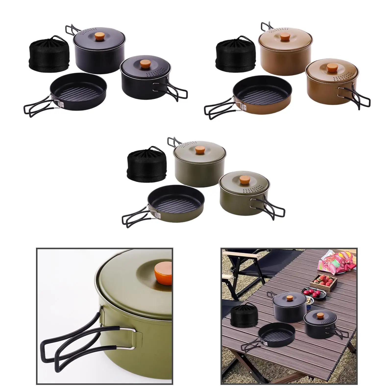 3Pcs Camping Cooking Set Cookset Camping Cookware for Picnic Fishing BBQ image 4