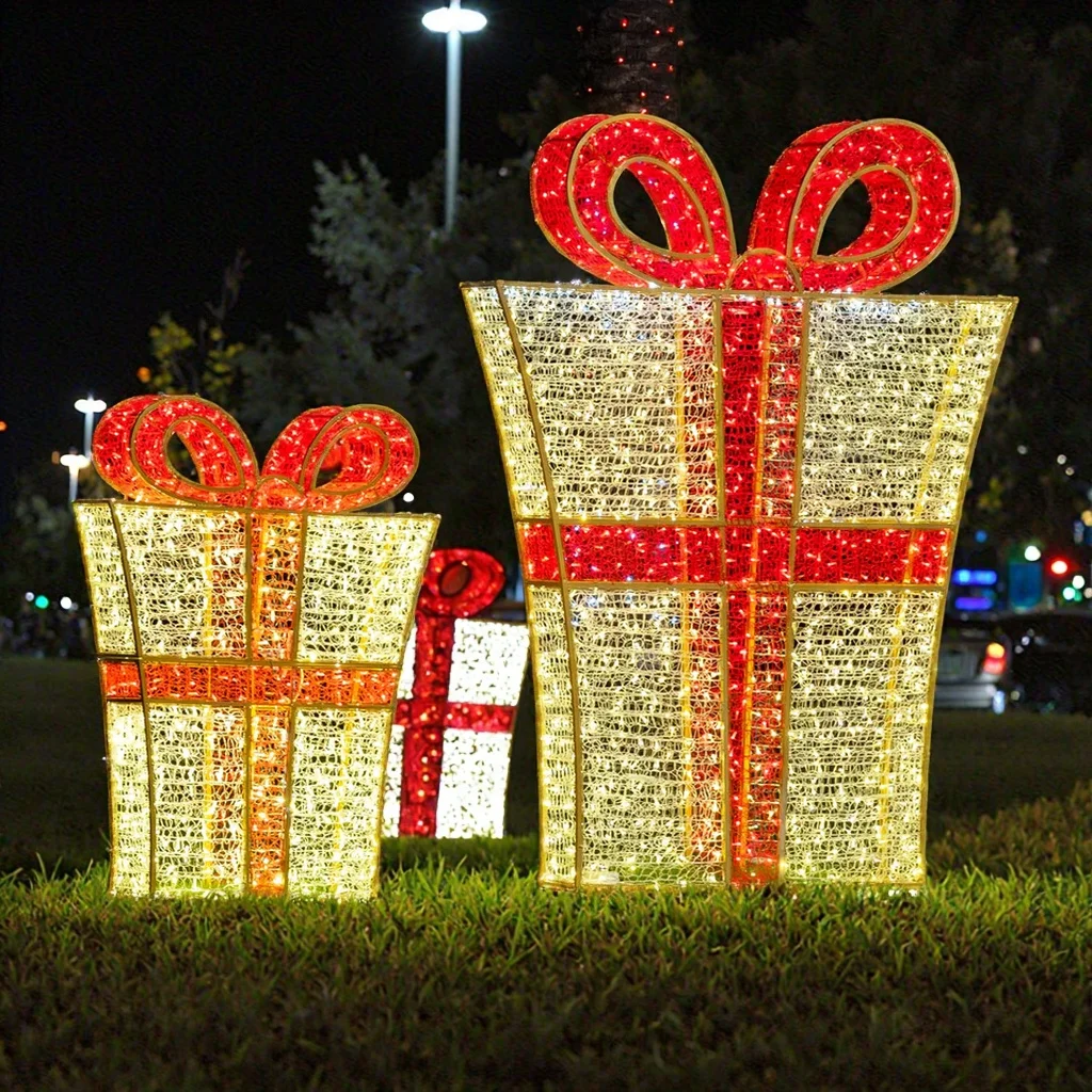 R Outdoor Festive Giant Decoration Light Emitting Diode Christmas Display Gift Box 3D Fancy Pattern Light