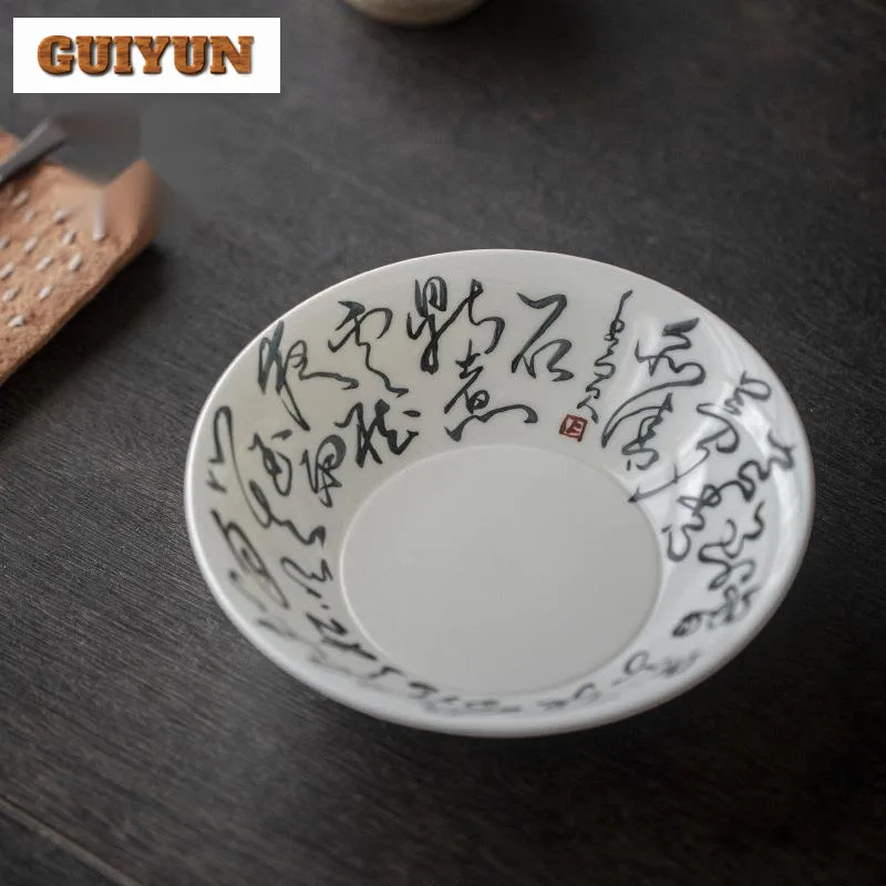 Handmade Quarterly Kiln Ceramic Pot Bearing Holder Handwritten Poetry Water Storage Dry Brew Table Tea Tray Teaset Supplies Gift