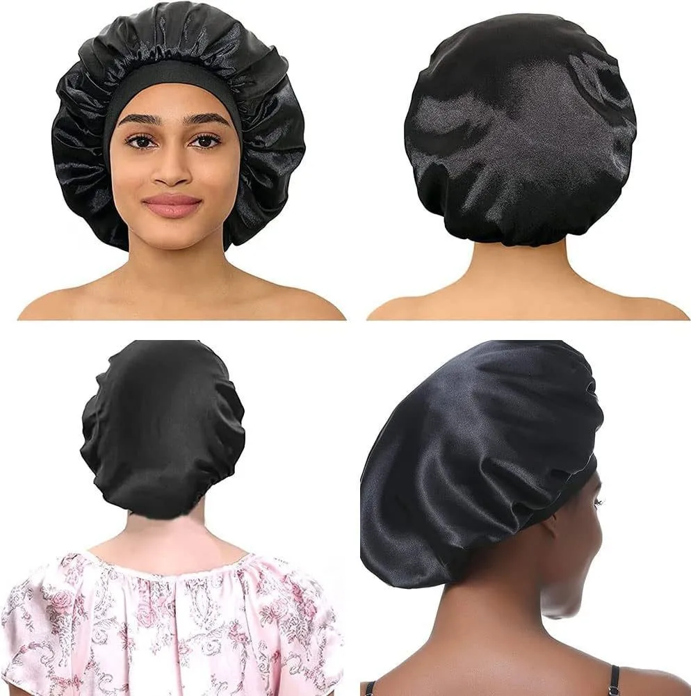Satin bonnet displayed on a mannequin showcasing its fit