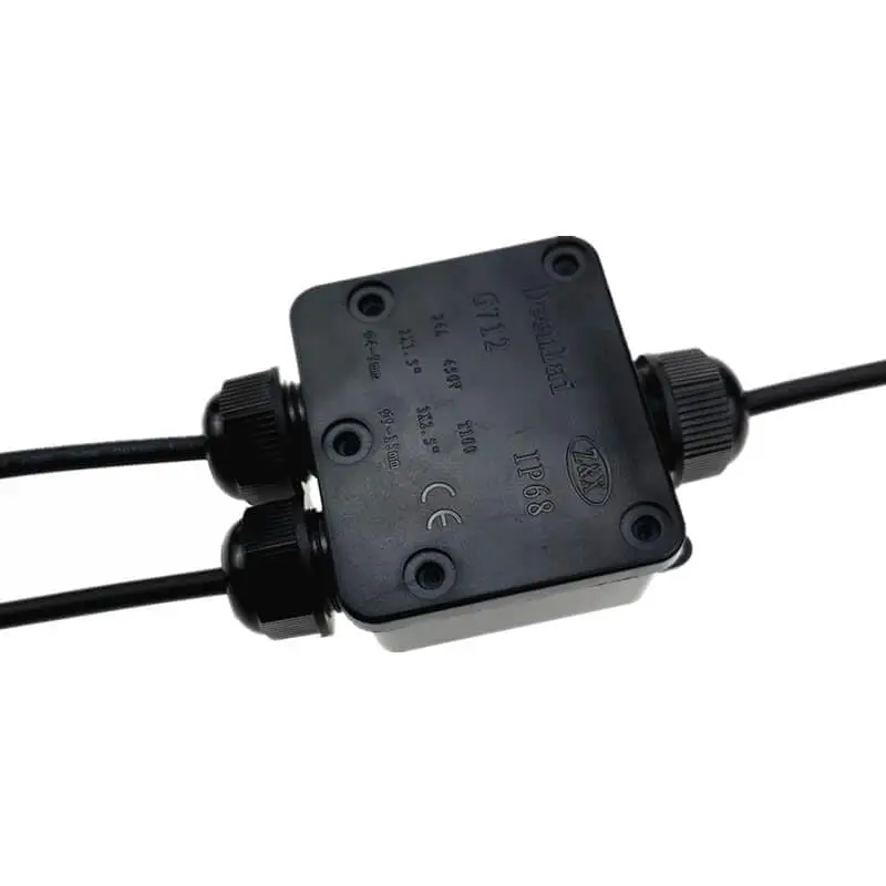 Waterproof Junction Box G712 3 Pin Black (5-9mm Sealing Ring PA10 Terminals + Screws) IP68