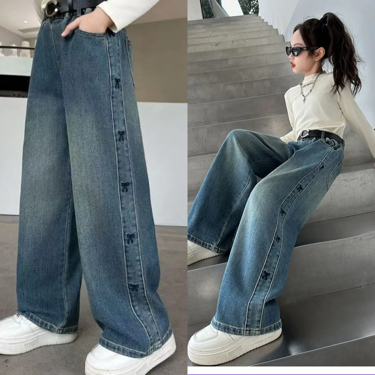 Girls' Jeans New Fashion Childrens Long Pants Korean Loose Fit Casual Trousers Baby Clothes Wear