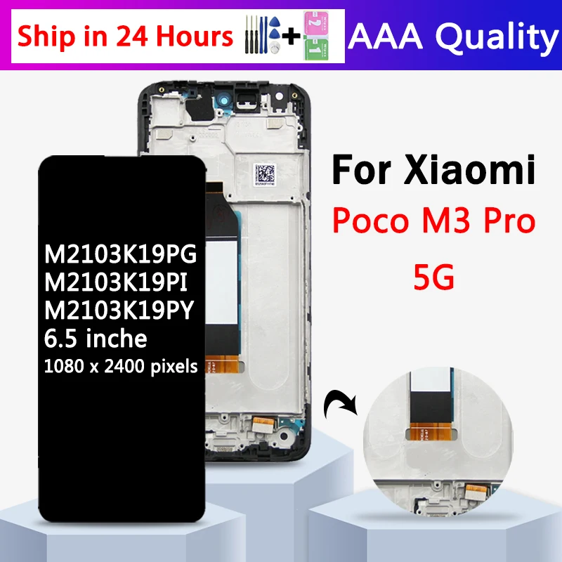 

6.5 inch For Xiaomi Poco M3 Pro LCD Display Touch Screen Digitizer For Poco M3 Pro 5G M2103K19PG M2103K19PI Screen With Frame