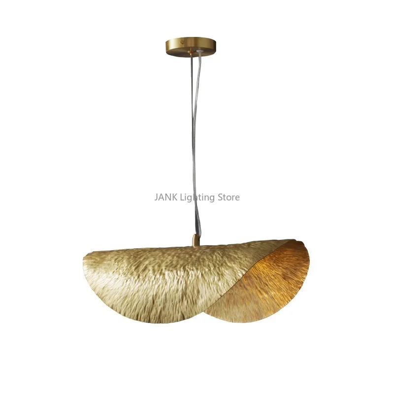 Hete Verkoop Minimalistisch Creatief Decor Koperen Hanglampen Lotus Blad Hoed Lamp Woonkamer Restaurant Lichtbar Led Kroonluchter