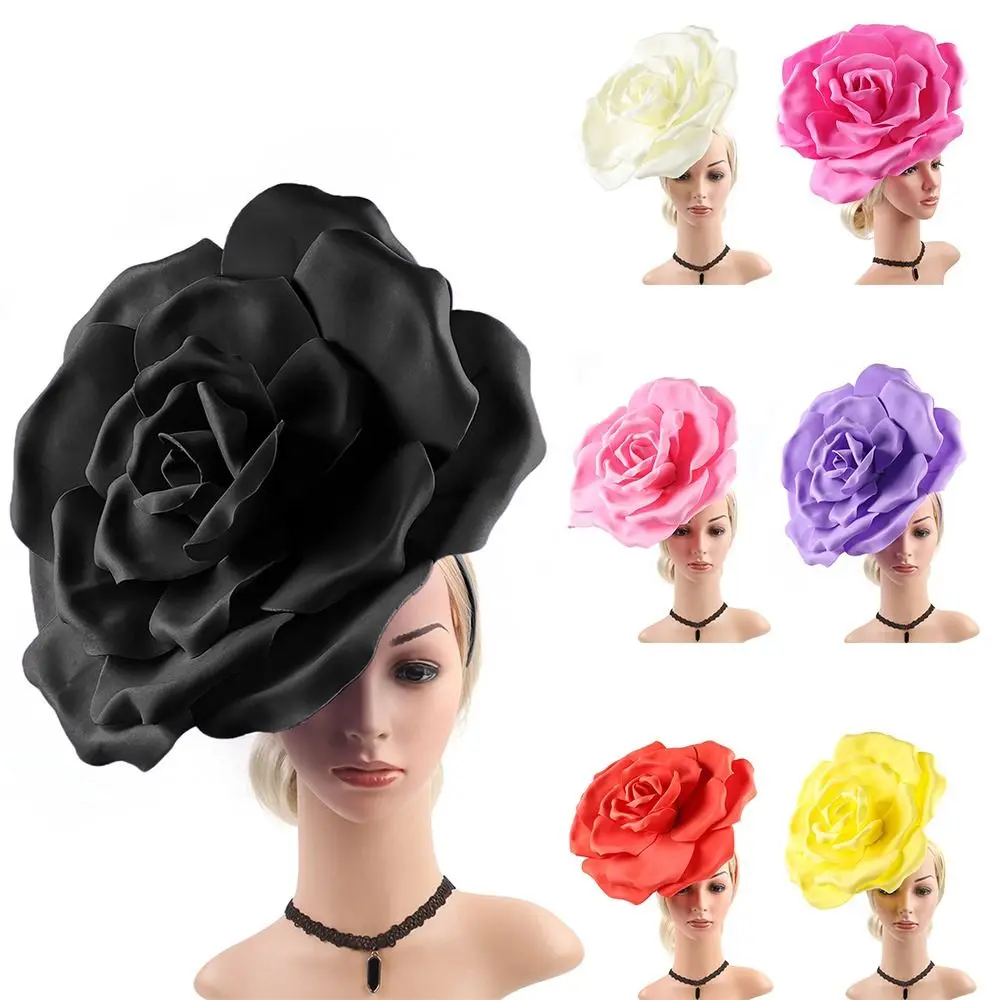 Exaggerated Rose Flowers Fascinator Hat Wedding Bridal Makeup Prom Photo Shoot Flower Headbands Tea Party Cocktail Jockey Club
