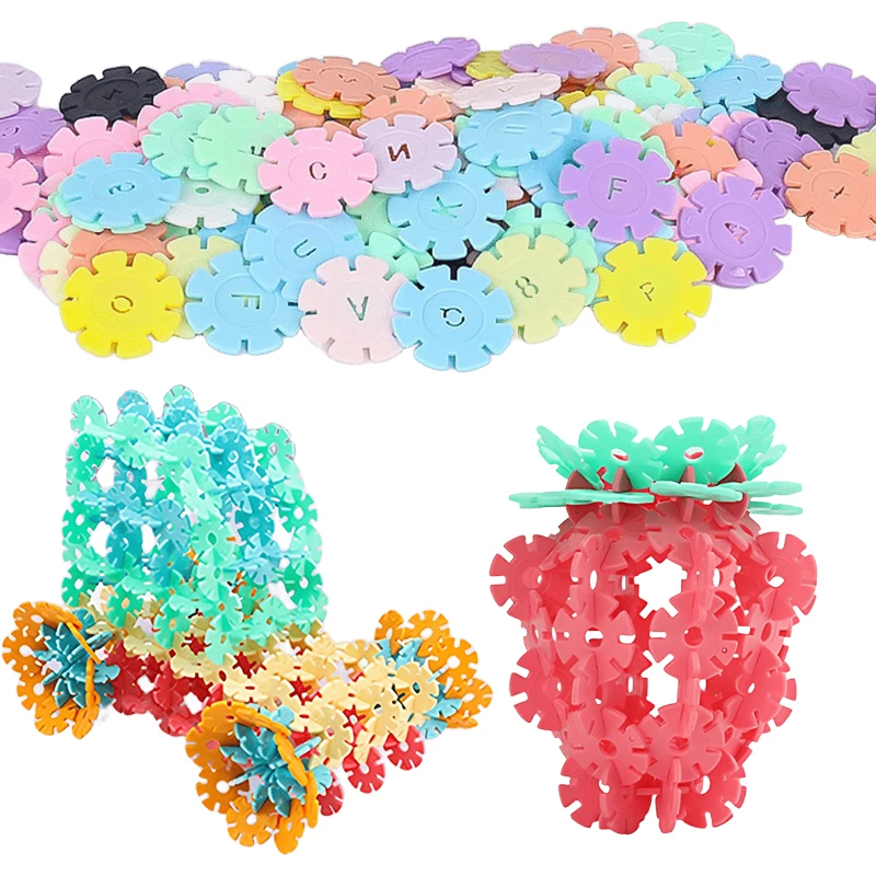 100PCS/Pack Snowflake Building Block Colored Macaron Available Plastic Color Recognition Insert Snowflake School Reward Gift ZYF