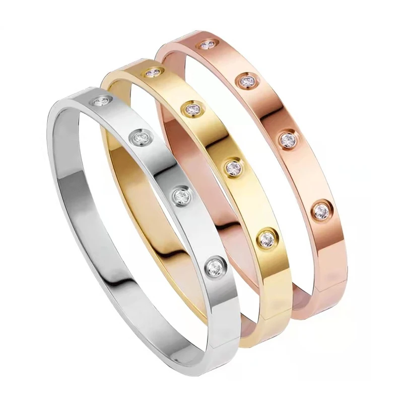 Titanium Steel Card Buckle Couple Gold Plated Bracelet Women's Jewelry Stainless Steel Bangle Bracelet Do Not Lose Color