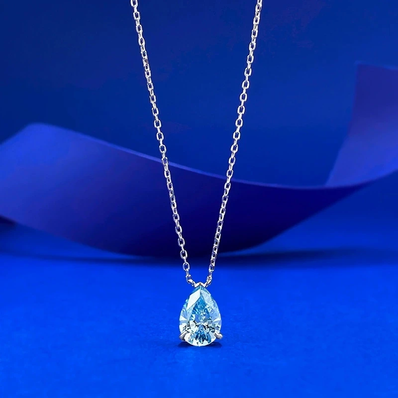 

S925 Silver Sea Blue Water Drop 7*10 Pear-shaped Gemstone Pendant Versatile Necklace