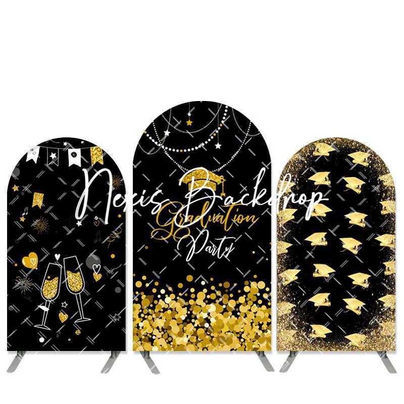 

Black Gold Congrats Graduation Arch Backdrop Class of 2024 Background Gold Bachelor Cap Celebration Party Decorations Banner