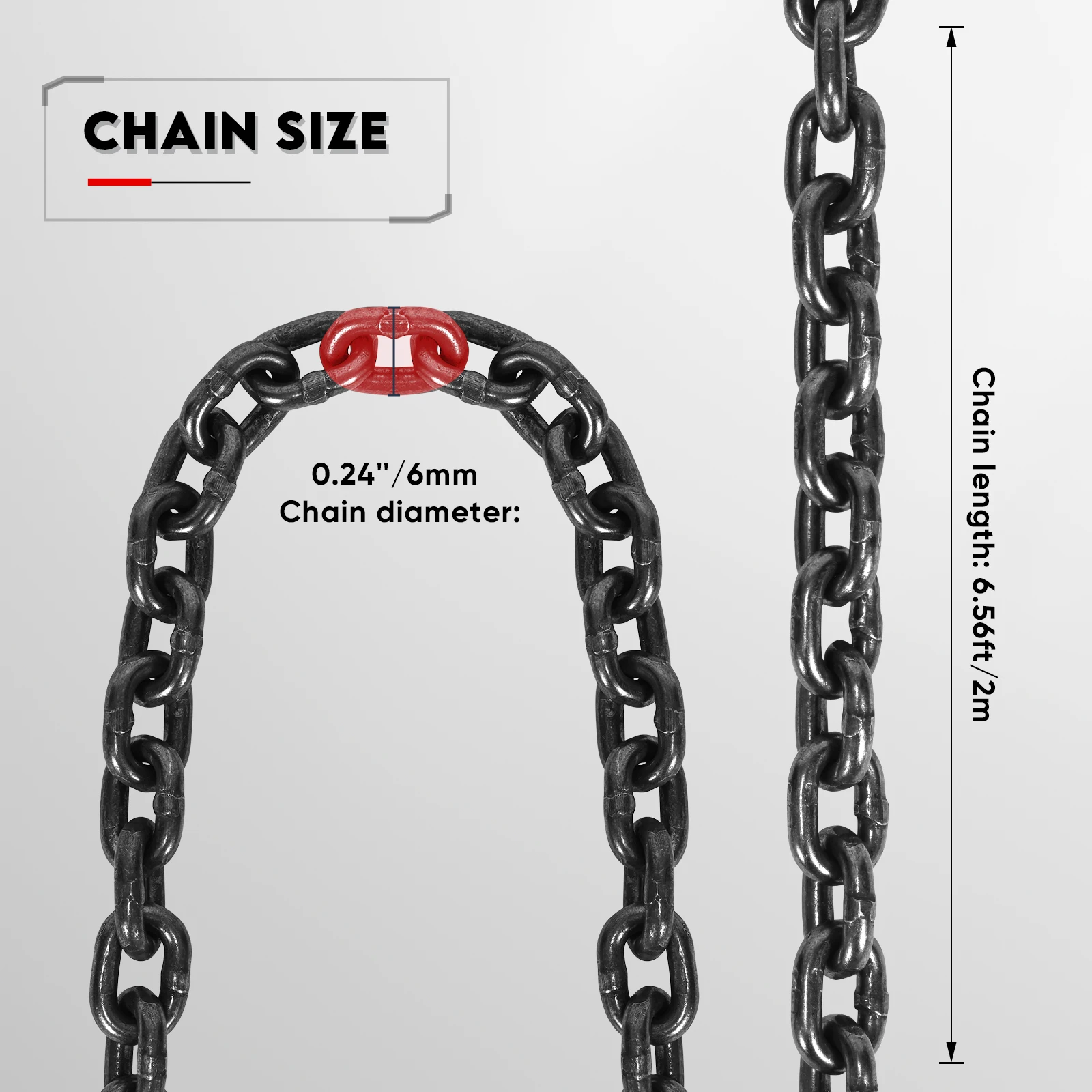 6.56ft/2m Chain with Hooks Alloy Steel Hooks,4 leg Chain Slings Engine Lift Chain Load Capacity 1000kg/4400lb