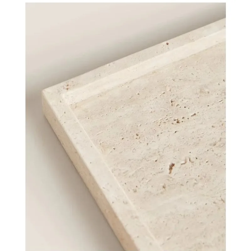 Wabi-Sabi Natural Yellow Travertine Tray for Home Decor Organizer Rectangular Beige Marble Stone Bathroom Accessories Wholesale