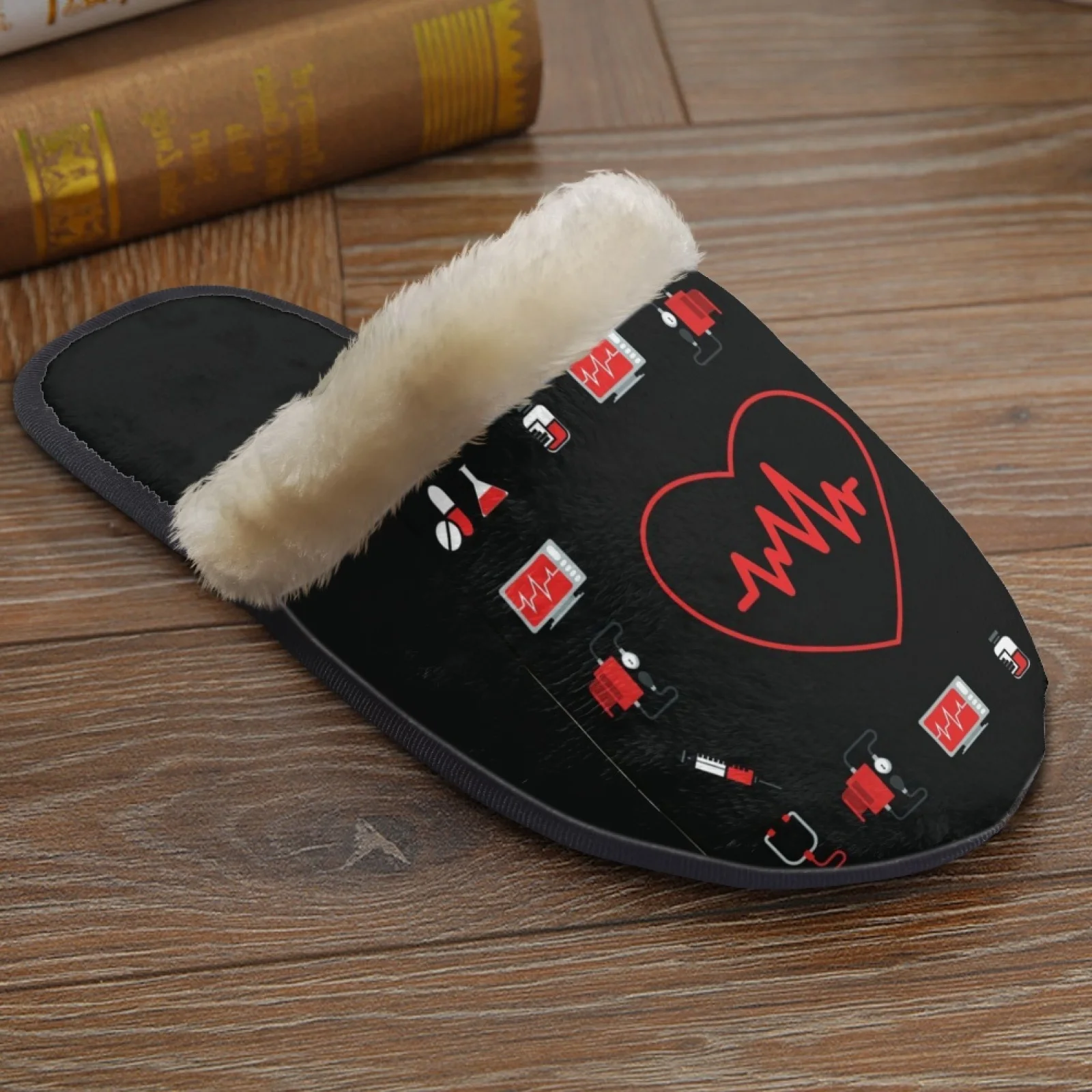 

Зимние нечеткие тапочки с принтом медсестры и сердечка для мужчин и женщин, домашняя обувь без каблуков, нескользящие хлопковые тапочки, теплые шлепанцы для пар