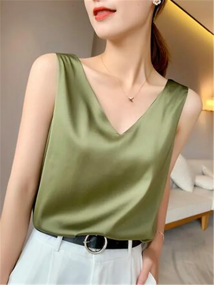 Eis Seide Leibchen Frauen V-ausschnitt Seide Tops Seide Weste Weiß Satin Top Mulberry Sommer Frauen Crop Top Frauen Seide bluse Satin weste