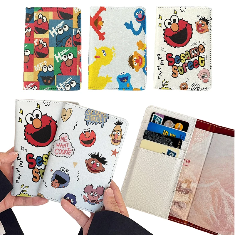 Fashion Sesame Street Travel Passport Cover Women Men Passport Credit Card Holder Case PU Leather Organizer Card Passport Wallet