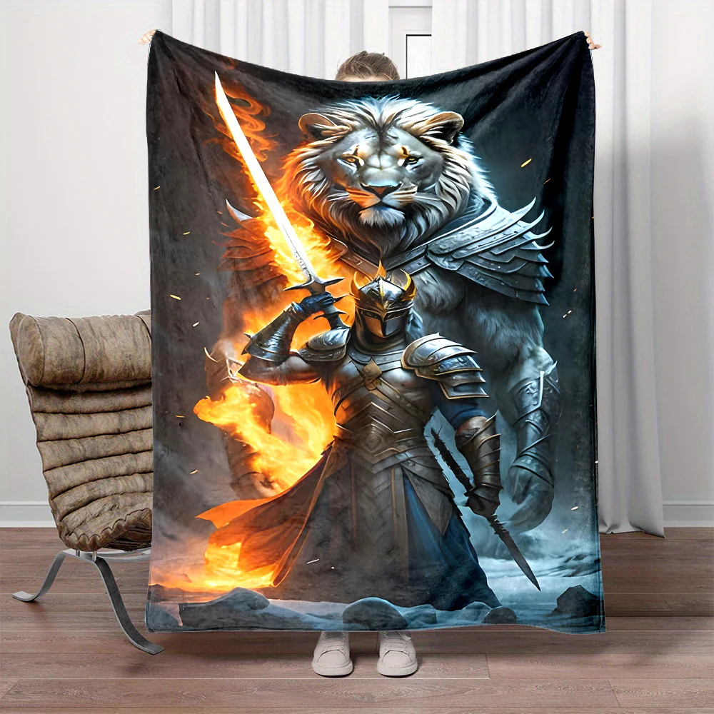

General Small Coverlet Blanket for Warriors in Armor and Lions Home Sofa Decorative Cover Blanket