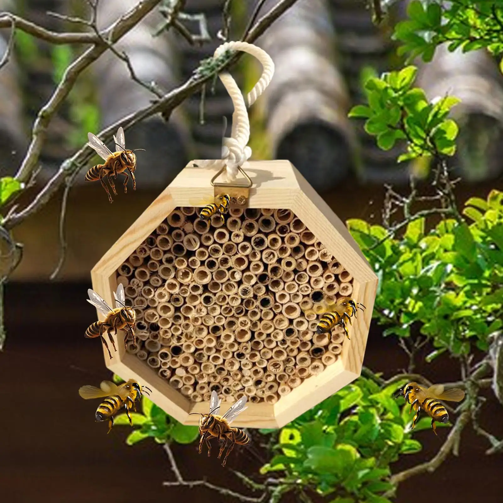 Bee House Wooden Bee Hive Butterfly House Pollinating Palace for Wasp Butterfly Attracts Pollinators