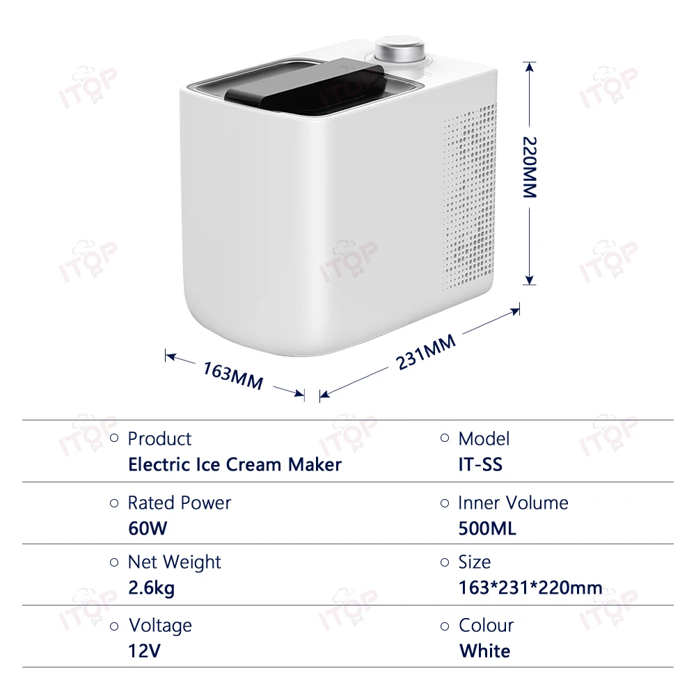 ITOP-minimáquina de helado doméstica, congelador de yogur, máquina de Gelato sin PreEnfriamiento, bajo consumo de energía, funcionamiento silencioso, 500ML