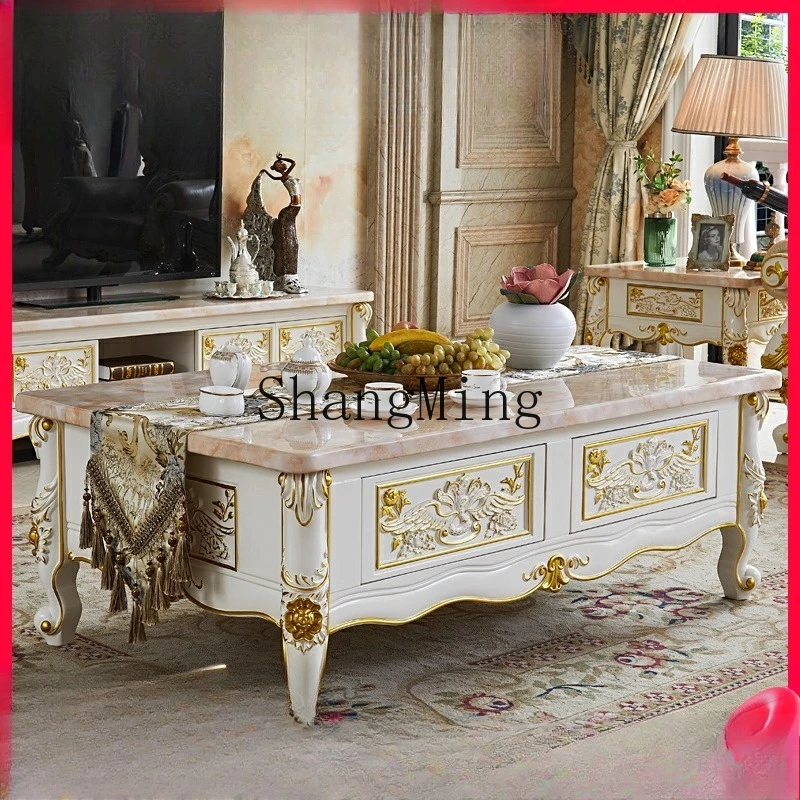 

DHY coffee table TV cabinet combination size apartment natural marble living room solid wood tea table