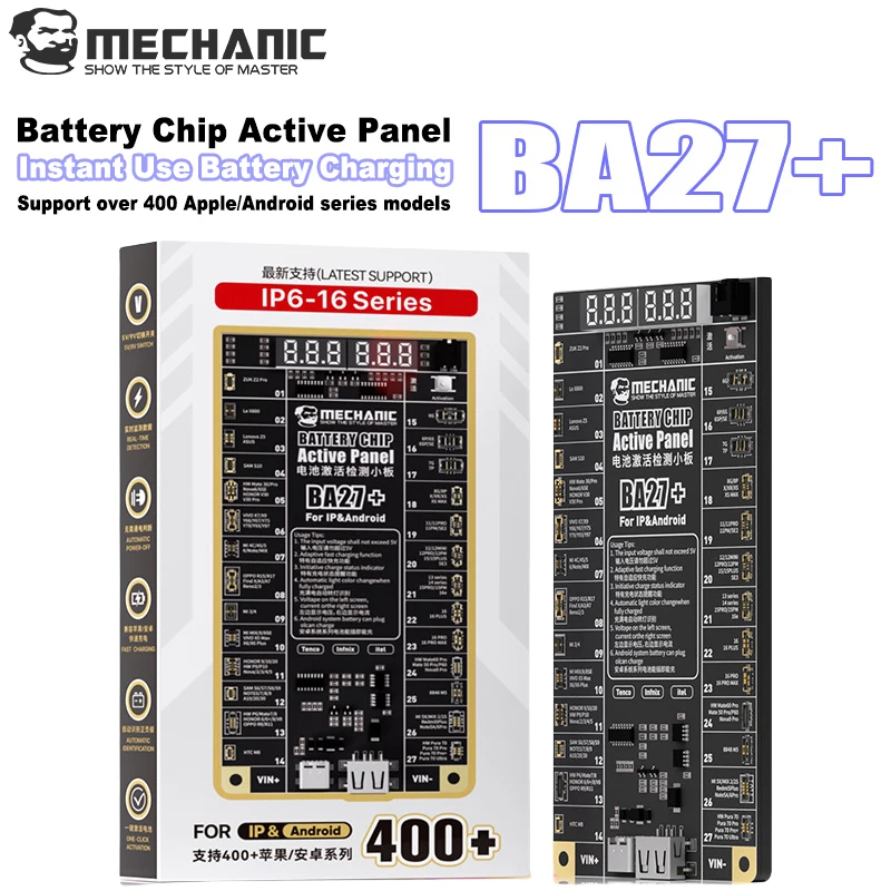 MECHANIC BA27+ Battery Tester for iPhone16/ 400+ Android Phones LED Display Multi Port Charger Repair Tool Stable Voltage Output