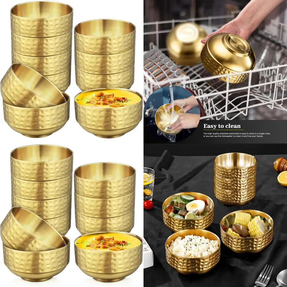 

Набор из 10 маленьких суповых мисок из золотистой нержавеющей стали, 4,5 дюйма, объемом 13 унций, с двойными стенками, идеально подходят для закусок, снеков, подачи соусов.