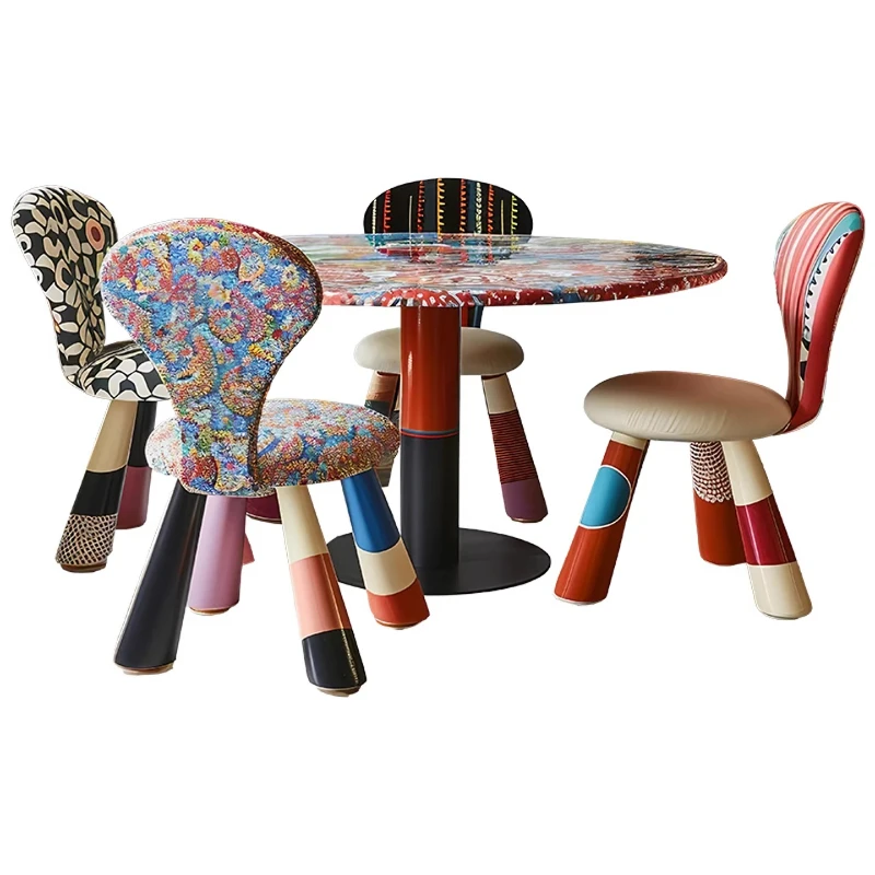 Dopamine dining table, dining chair, creative furniture, multi-color solid wood, single chair