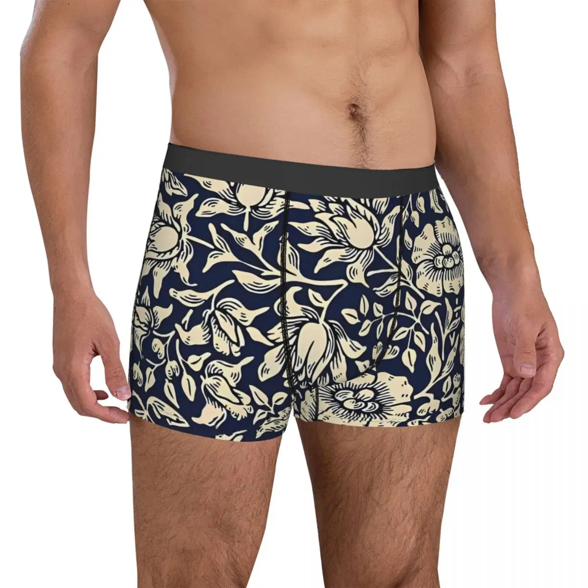 Art Nouveau Underwear William Morris Blue Floral 3D Pouch High Quality Boxershorts Shorts Briefs Comfortable Men's Underpants