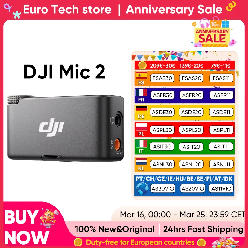 DJI Microphone Lavalier sans fil avec étui de chargement, enregistrement interne flottant, Cancell, bruit, batterie 18h, 32 bits, 48 entrées, portée 250m, micro 2