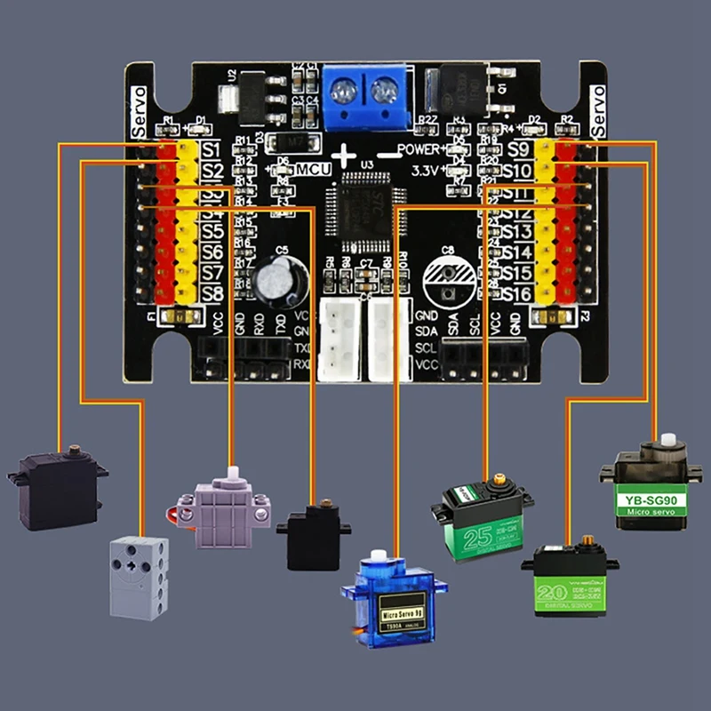 16Way Servo Driver Board + Bluetooth 4.0 Module Controller Robot Development For Raspberry Pi