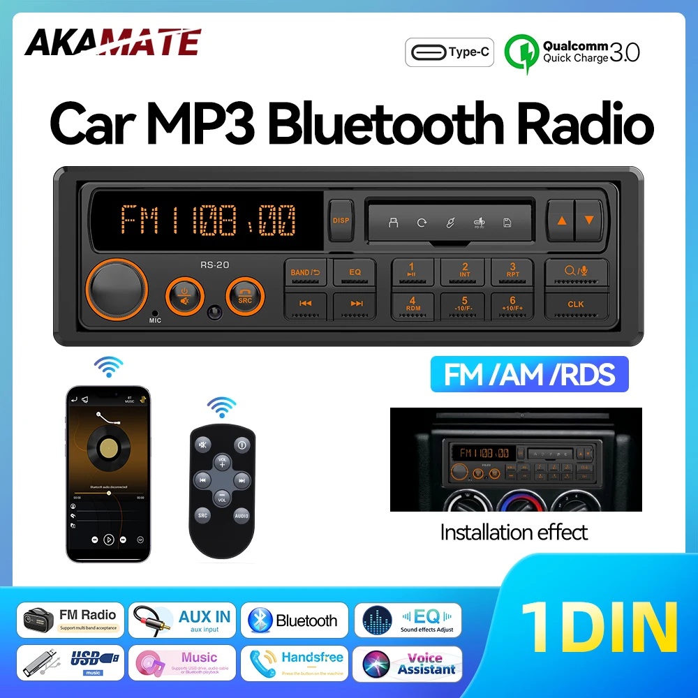 1Din راديو السيارة مشغل MP3 الصوت ستيريو بلوتوث AUX USB EQ FM AM RDS راديو كلاسيكي لبورشه مرسيدس بنز BMW أودي VW تويوتا #1